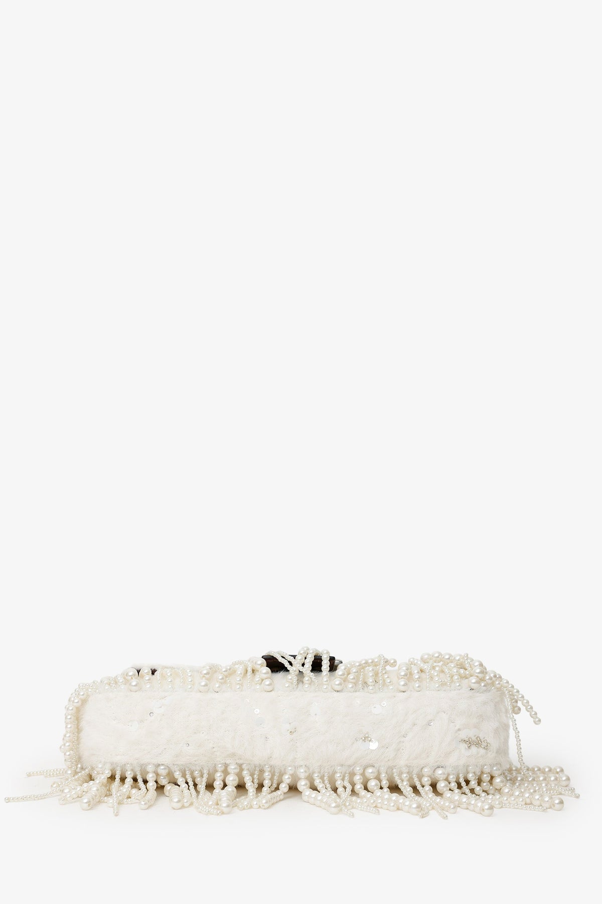 Fendi Limited Edition (1/30) White Fur Beaded Sequin Pearl Fringed Baguette Shoulder Bag Rovelle Bags