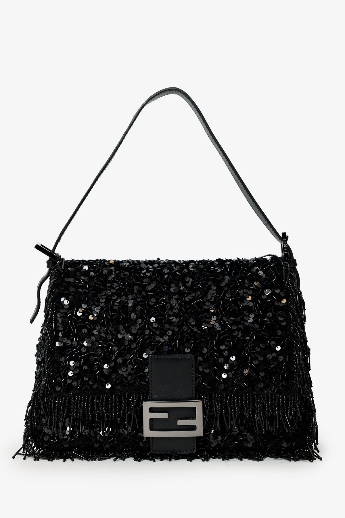 Fendi Limited Edition (1/30) Black Sequin Beaded Fringed Mama Baguette Shoulder Bag Rovelle Bags