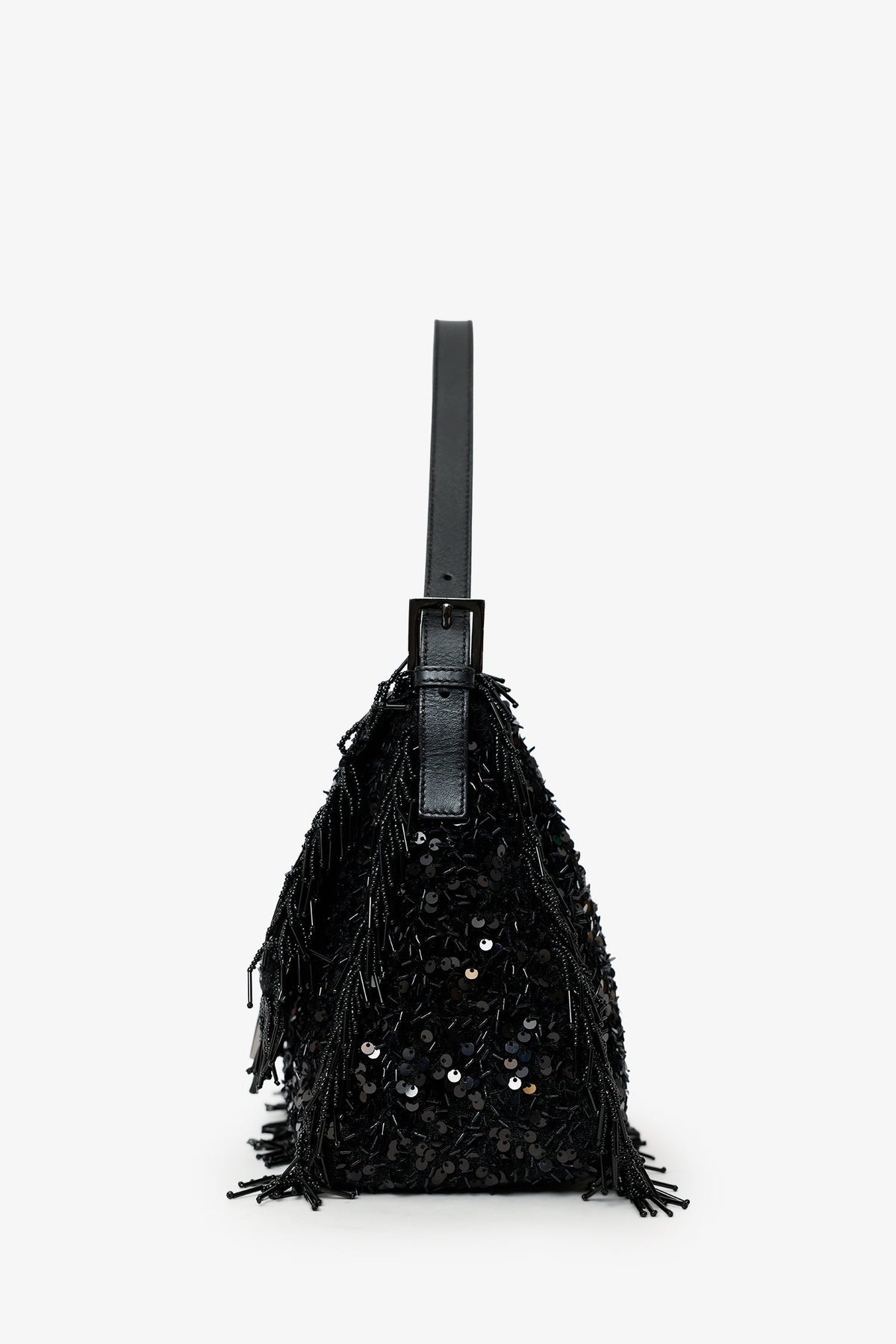 Fendi Limited Edition (1/30) Black Sequin Beaded Fringed Mama Baguette Shoulder Bag Rovelle Bags