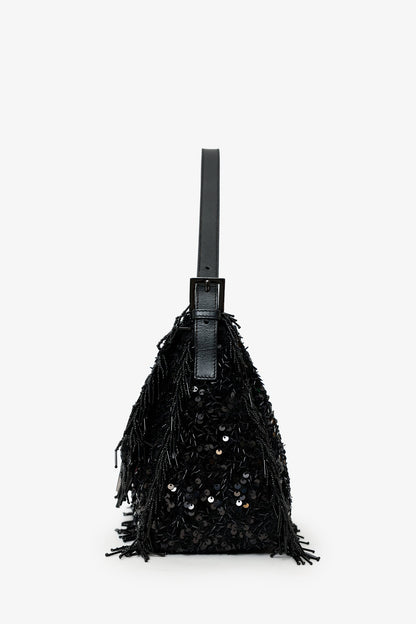 Fendi Limited Edition (1/30) Black Sequin Beaded Fringed Mama Baguette Shoulder Bag Rovelle Bags