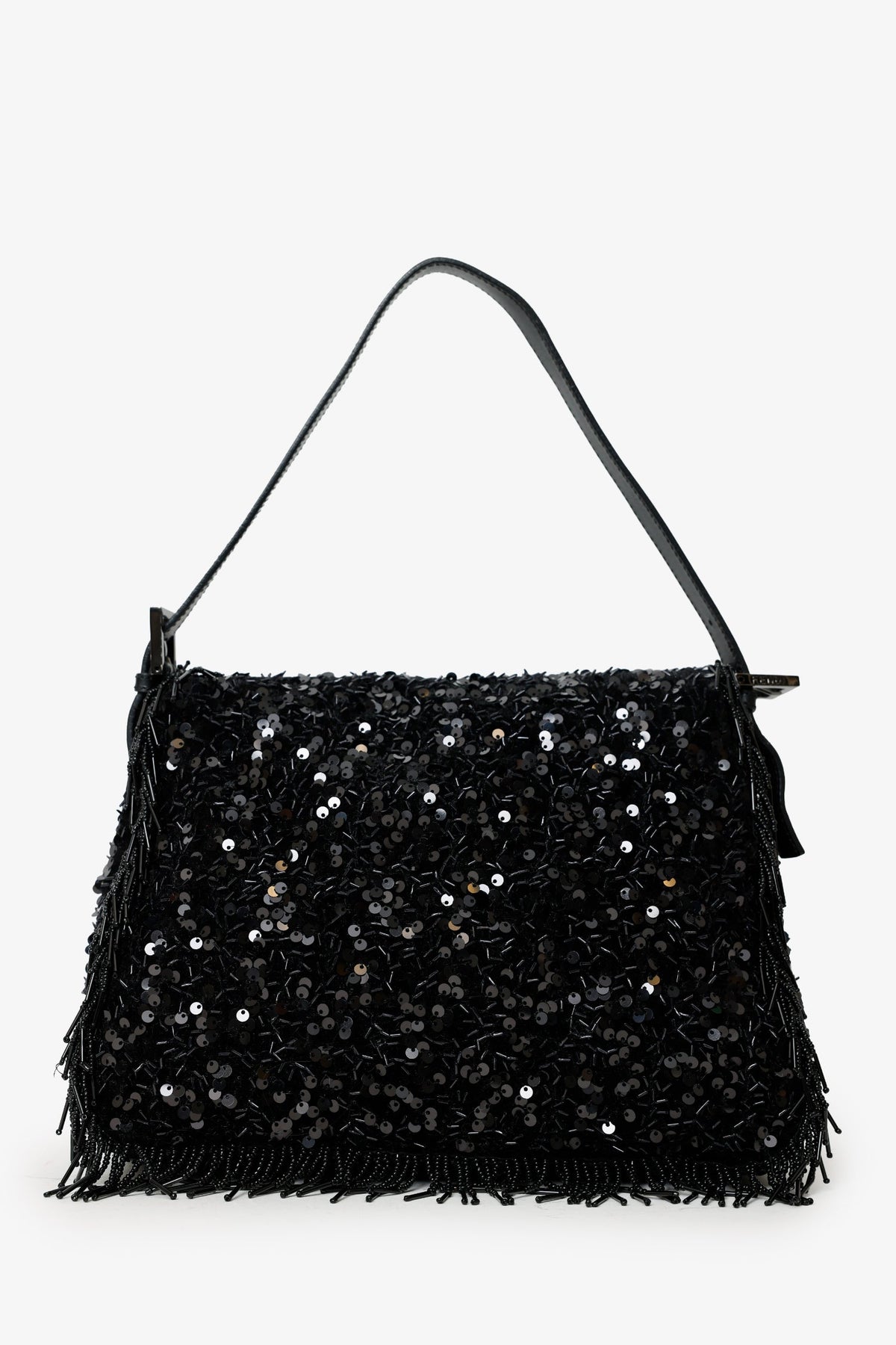 Fendi Limited Edition (1/30) Black Sequin Beaded Fringed Mama Baguette Shoulder Bag Rovelle Bags