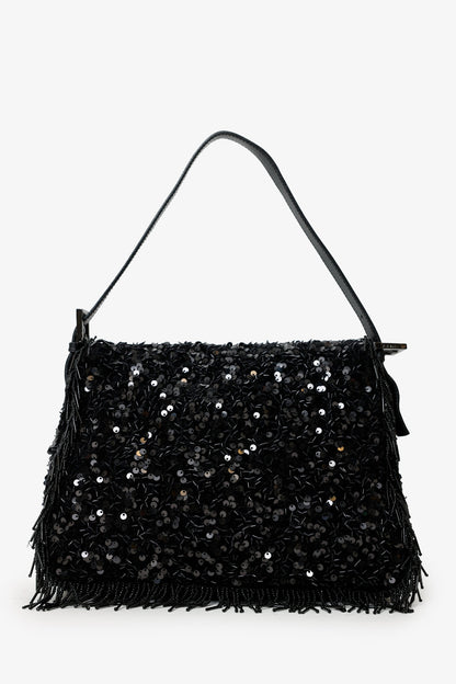 Fendi Limited Edition (1/30) Black Sequin Beaded Fringed Mama Baguette Shoulder Bag Rovelle Bags