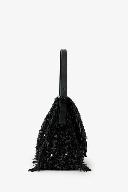 Fendi Limited Edition (1/30) Black Sequin Beaded Fringed Mama Baguette Shoulder Bag Rovelle Bags