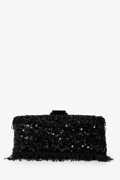 Fendi Limited Edition (1/30) Black Sequin Beaded Fringed Mama Baguette Shoulder Bag Rovelle Bags