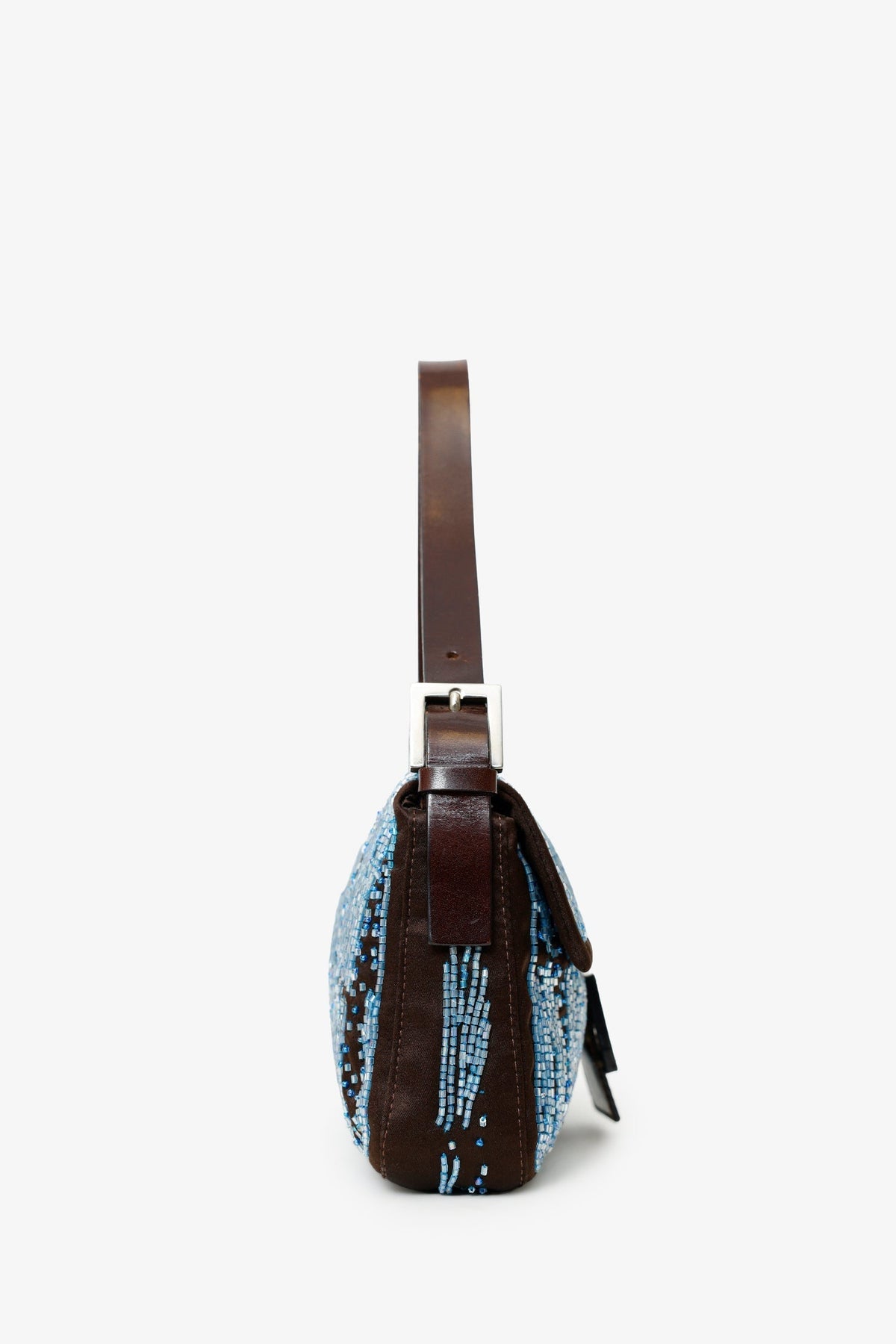 Fendi Brown/Blue Satin Beaded Baguette Shoulder Bag Rovelle Bags