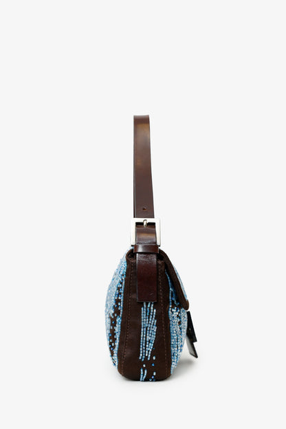Fendi Brown/Blue Satin Beaded Baguette Shoulder Bag Rovelle Bags