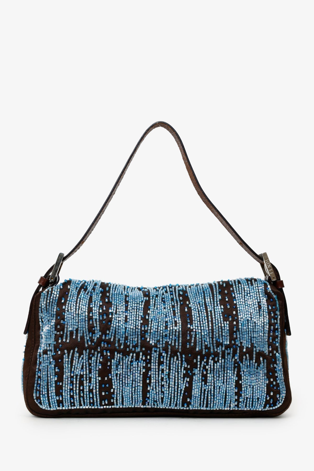 Fendi Brown/Blue Satin Beaded Baguette Shoulder Bag Rovelle Bags