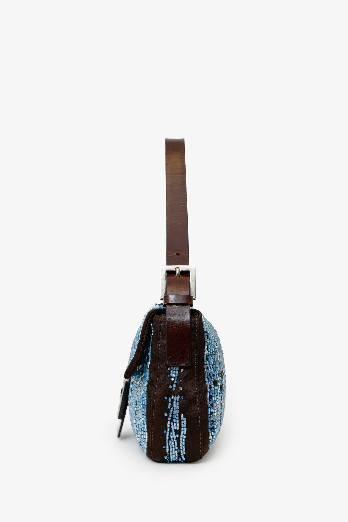 Fendi Brown/Blue Satin Beaded Baguette Shoulder Bag Rovelle Bags