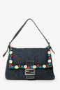 Fendi Blue Denim Crochet Floral Embellished Mama Baguette Shoulder Bag Rovelle Bags