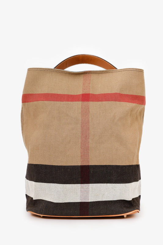 Burberry Brown House Check Canvas Ashby Bucket Bag With Pouch