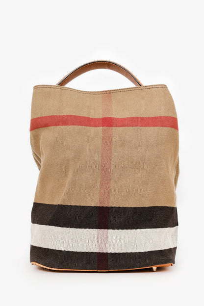 Burberry Brown House Check Canvas Ashby Bucket Bag With Pouch