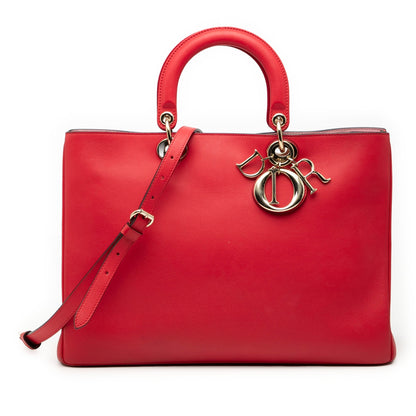 Red Dior Large Smooth Calfskin Diorissimo Satchel Rovelle Bags
