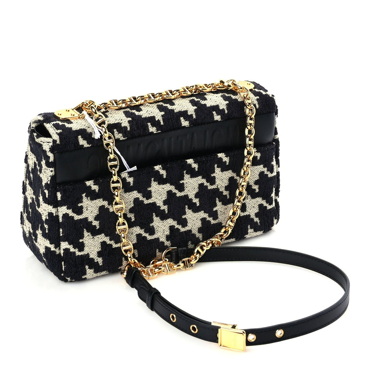Christian Dior Technical Canvas Macro Houndstooth Medium Caro Bag Black White Rovelle Bags