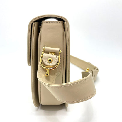 CELINE Shoulder Bag leather Beige x Gold Metal Carriage Metal Women