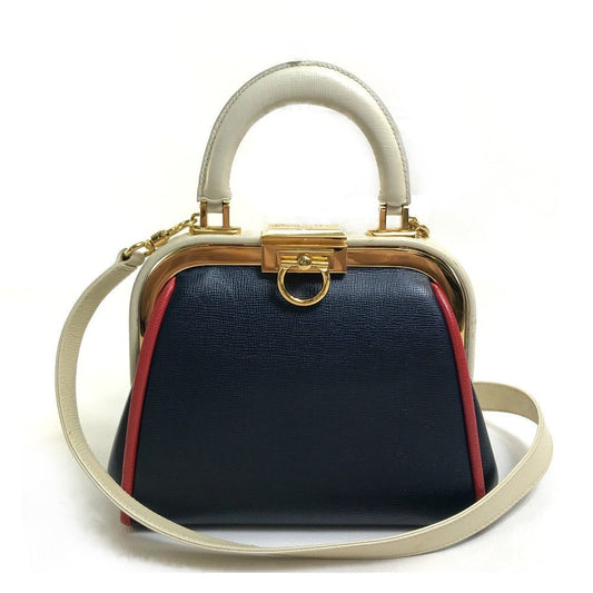Christian Dior Handbag leather Navy x White type x Red Tricolor Gamaguchi Women Rovelle Bags