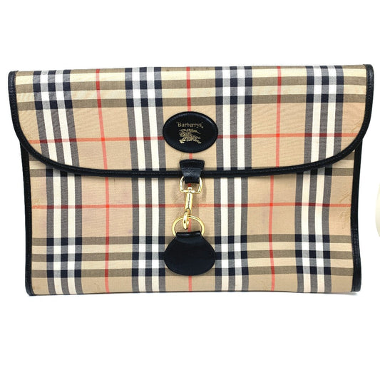 BURBERRY Clutch bag Canvas / leather beige logo check unisex(Unisex)