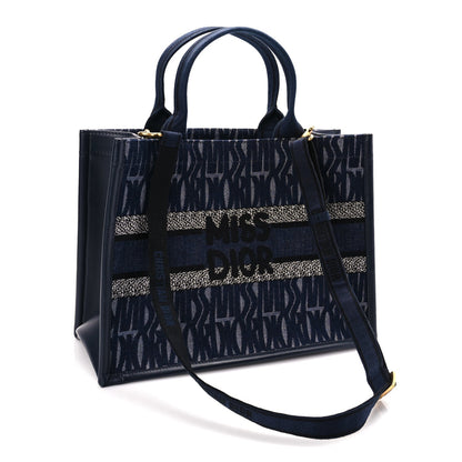 Christian Dior Canvas Calfskin Embroided Medium Miss Dior All Over Book Tote Denim Multicolor Rovelle Bags