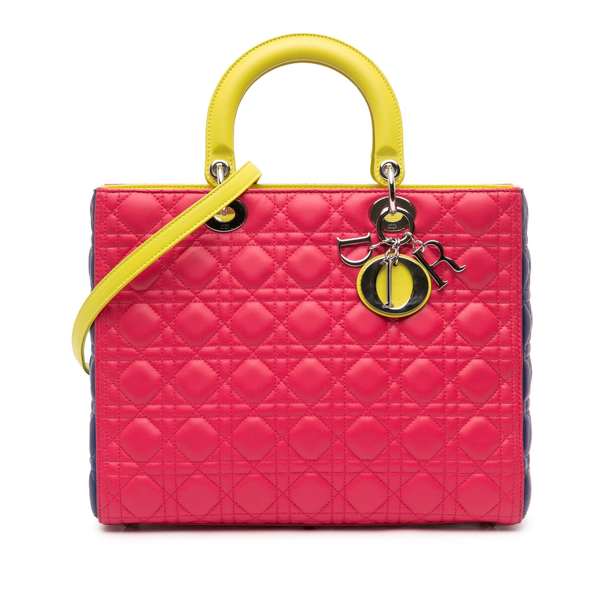 Pink Dior Large Tricolor Lambskin Cannage Lady Dior Satchel Rovelle Bags