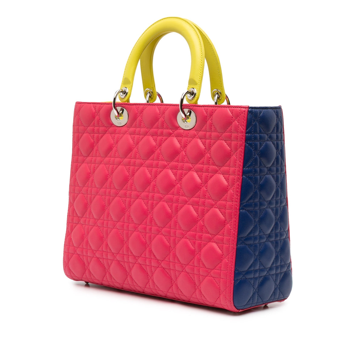 Pink Dior Large Tricolor Lambskin Cannage Lady Dior Satchel Rovelle Bags