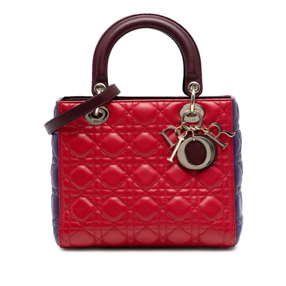 Red Dior Medium Tricolor Lambskin Cannage Lady Dior Satchel Rovelle Bags