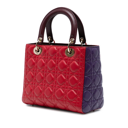 Red Dior Medium Tricolor Lambskin Cannage Lady Dior Satchel Rovelle Bags
