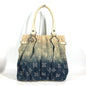 CELINE Tote Bag Leather / canvas white Macadam logo denim gradation