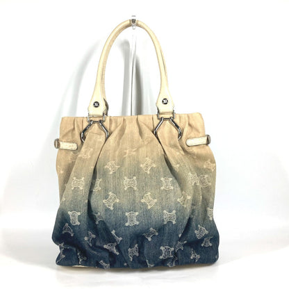 CELINE Tote Bag Leather / canvas white Macadam logo denim gradation