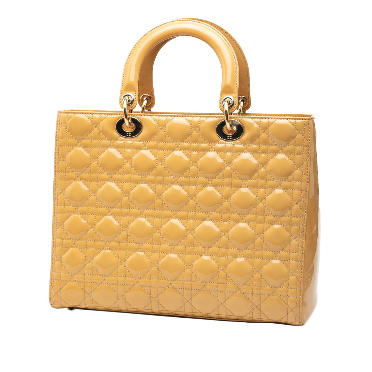 Yellow Dior Large Patent Cannage Lady Dior Satchel Rovelle Bags