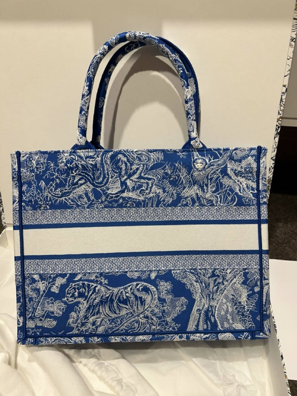 Dior Book Tote Medium Dioriviera Toile De Jouy Fluorescent Blue Rovelle Bags