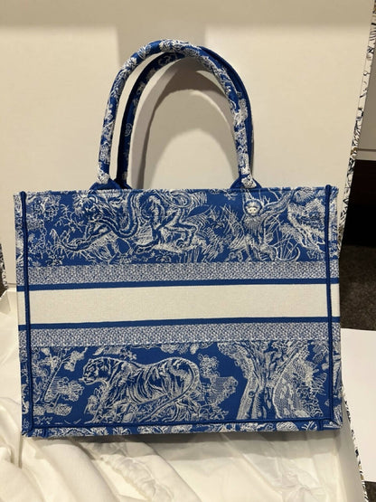 Dior Book Tote Medium Dioriviera Toile De Jouy Fluorescent Blue Rovelle Bags