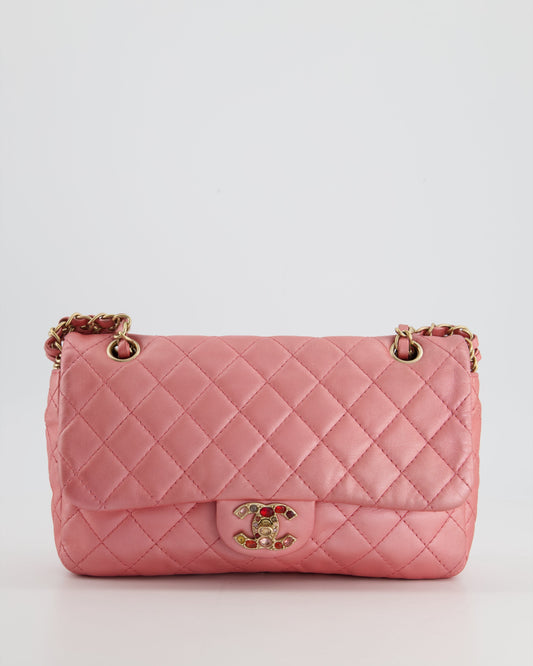 *LIMITED EDITION* Chanel Pink Metallic Single Flap Shoulder Bag in Lambskin Leather with Gold and Precious Stone Hardware Rovelle Bags