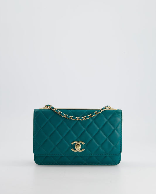 Chanel WOC Quilted Lambskin Leather Blue Gold Chain Crossbody Style Rovelle Bags