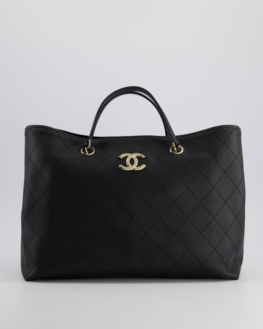 Chanel Quilted Calfskin Leather Black Tote Rovelle Bags