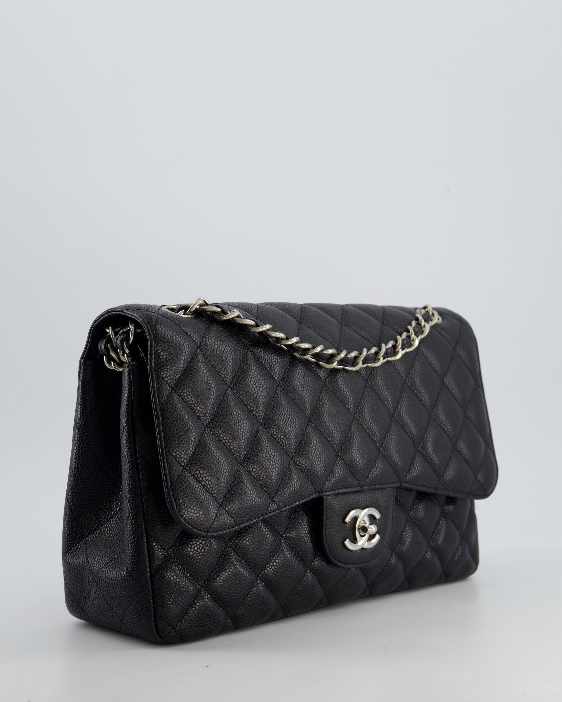 Chanel Flap Classic Caviar Leather Black Silver Shoulder Bag Style 4 Rovelle Bags
