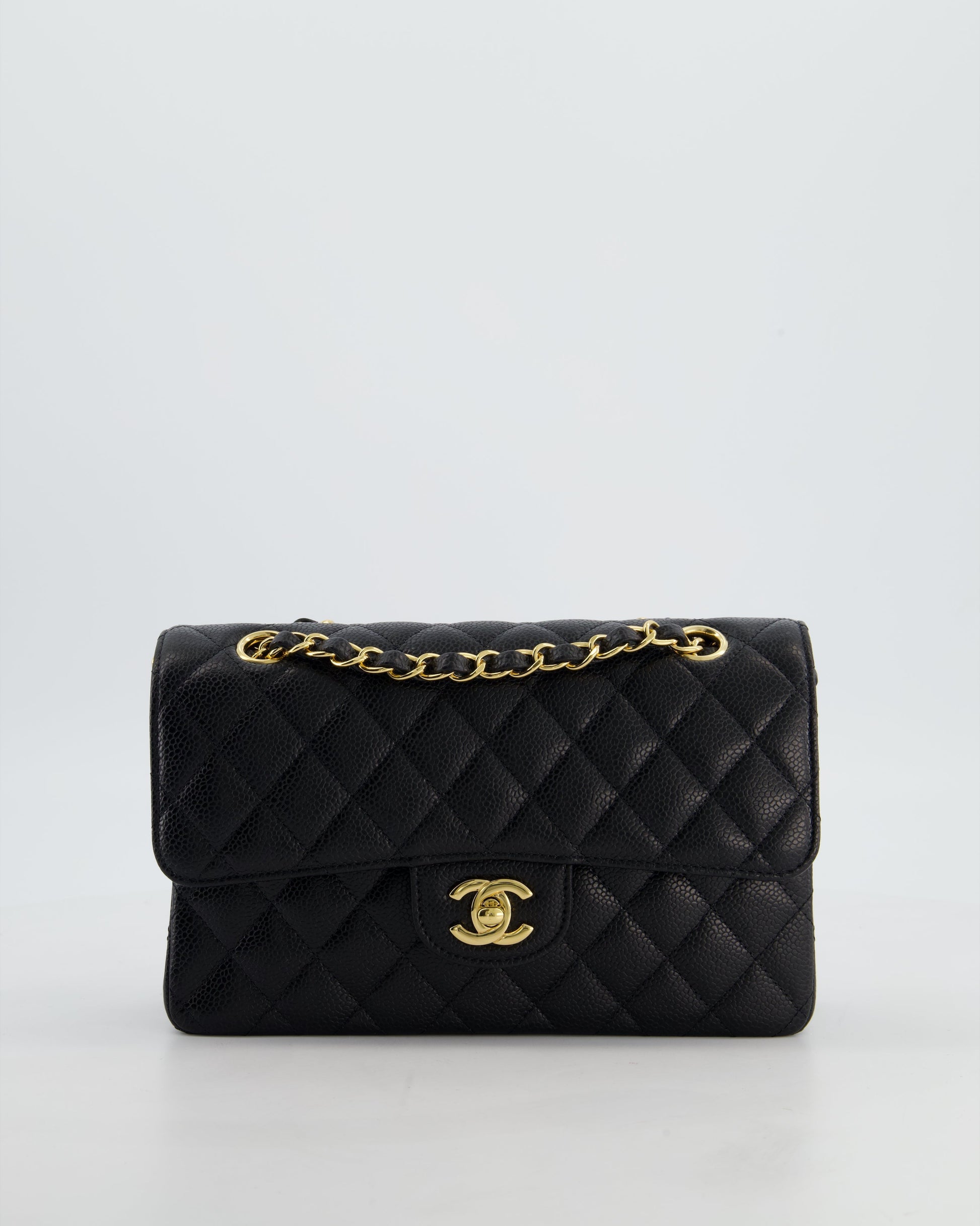 Chanel Flap Small Classic Caviar Leather Black Gold Shoulder Bag Style Rovelle Bags