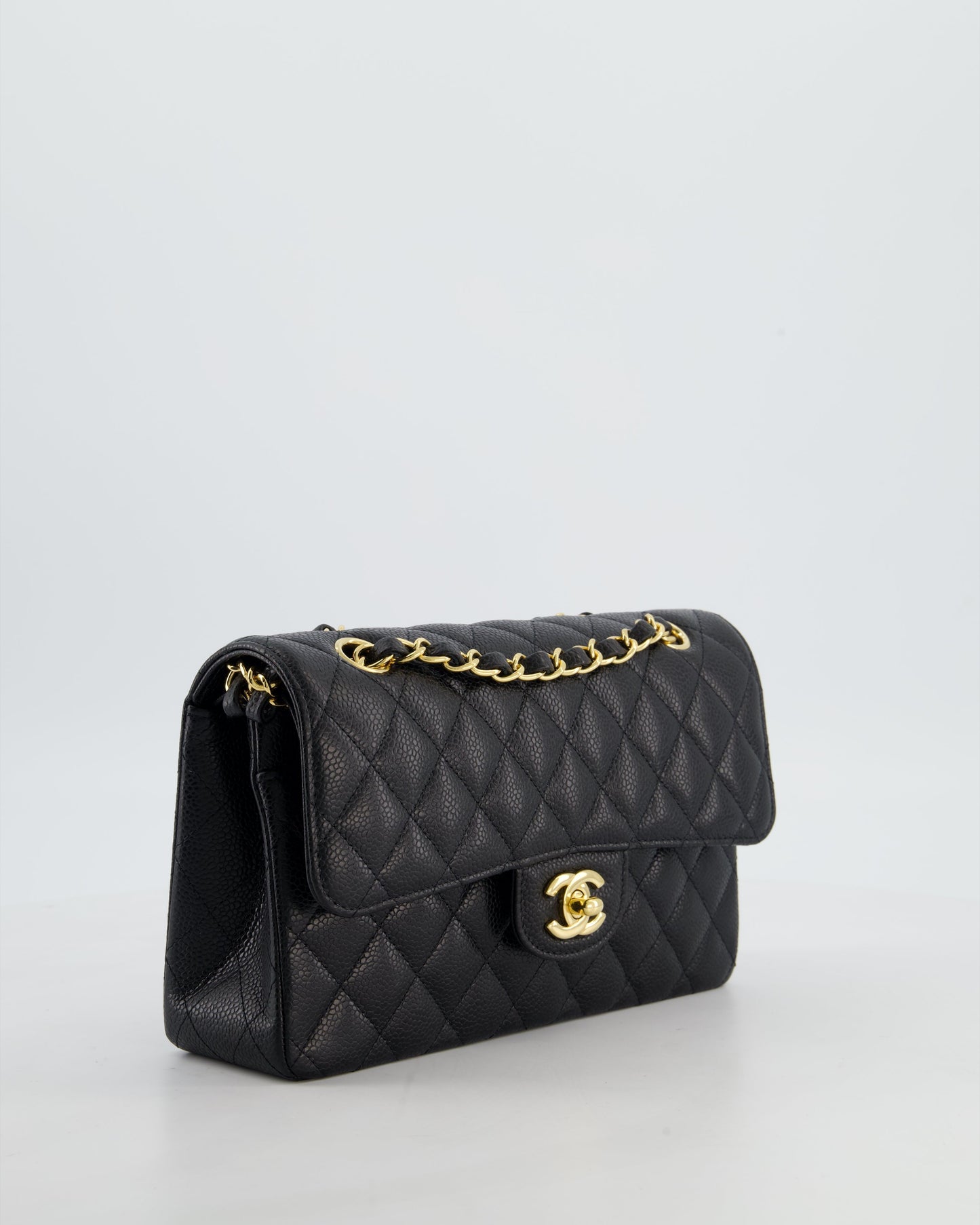 Chanel Flap Small Classic Caviar Leather Black Gold Shoulder Bag Style Rovelle Bags