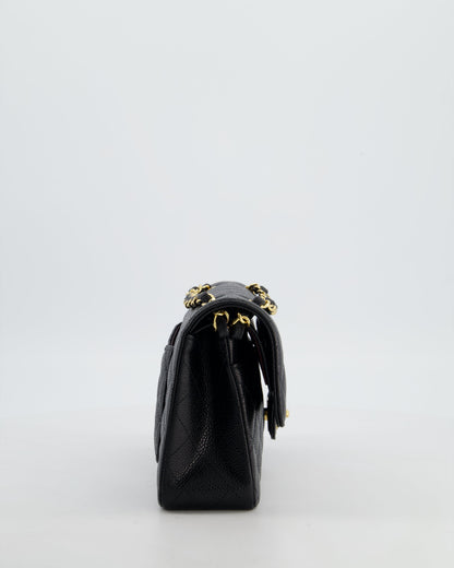 Chanel Flap Small Classic Caviar Leather Black Gold Shoulder Bag Style Rovelle Bags