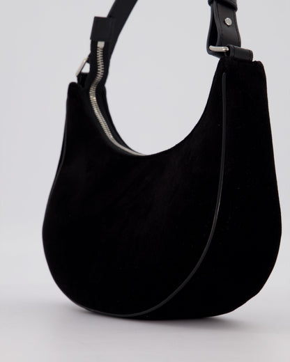 Celine Black Ava Triophe Shoulder Bag in Velvet with Crystal Details