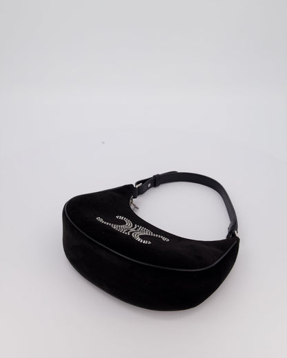 Celine Black Ava Triophe Shoulder Bag in Velvet with Crystal Details