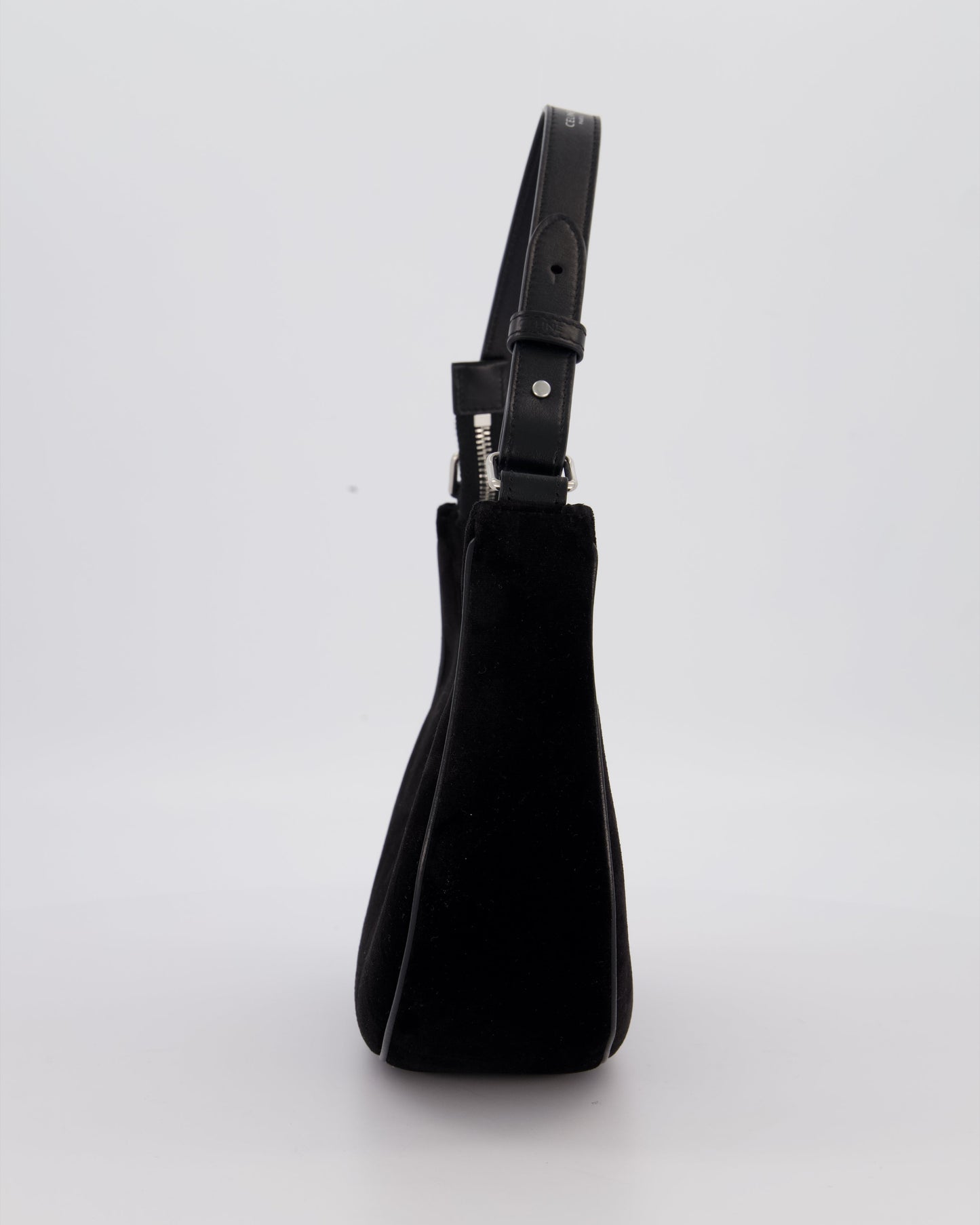 Celine Black Ava Triophe Shoulder Bag in Velvet with Crystal Details