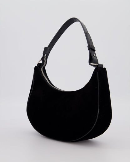 Celine Black Ava Triophe Shoulder Bag in Velvet with Crystal Details