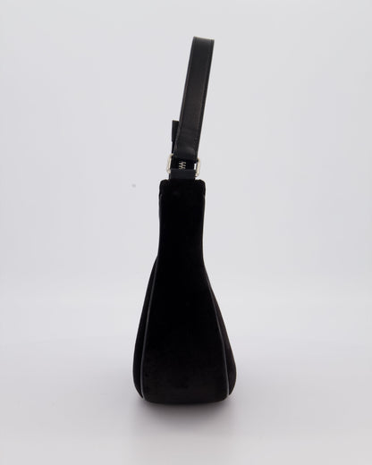 Celine Black Ava Triophe Shoulder Bag in Velvet with Crystal Details