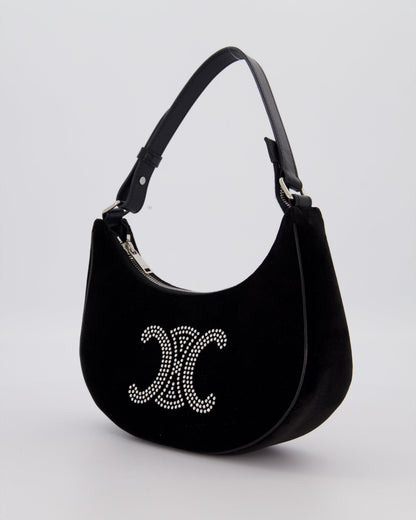 Celine Black Ava Triophe Shoulder Bag in Velvet with Crystal Details