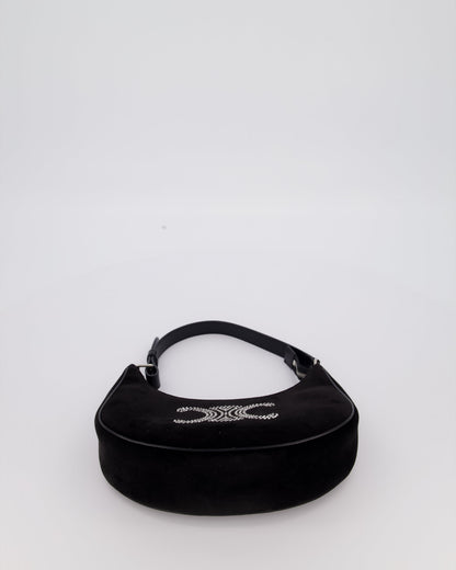 Celine Black Ava Triophe Shoulder Bag in Velvet with Crystal Details