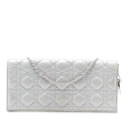 Silver Dior Iridescent Lambskin Cannage Lady Dior Convertible Clutch Crossbody Bag Rovelle Bags