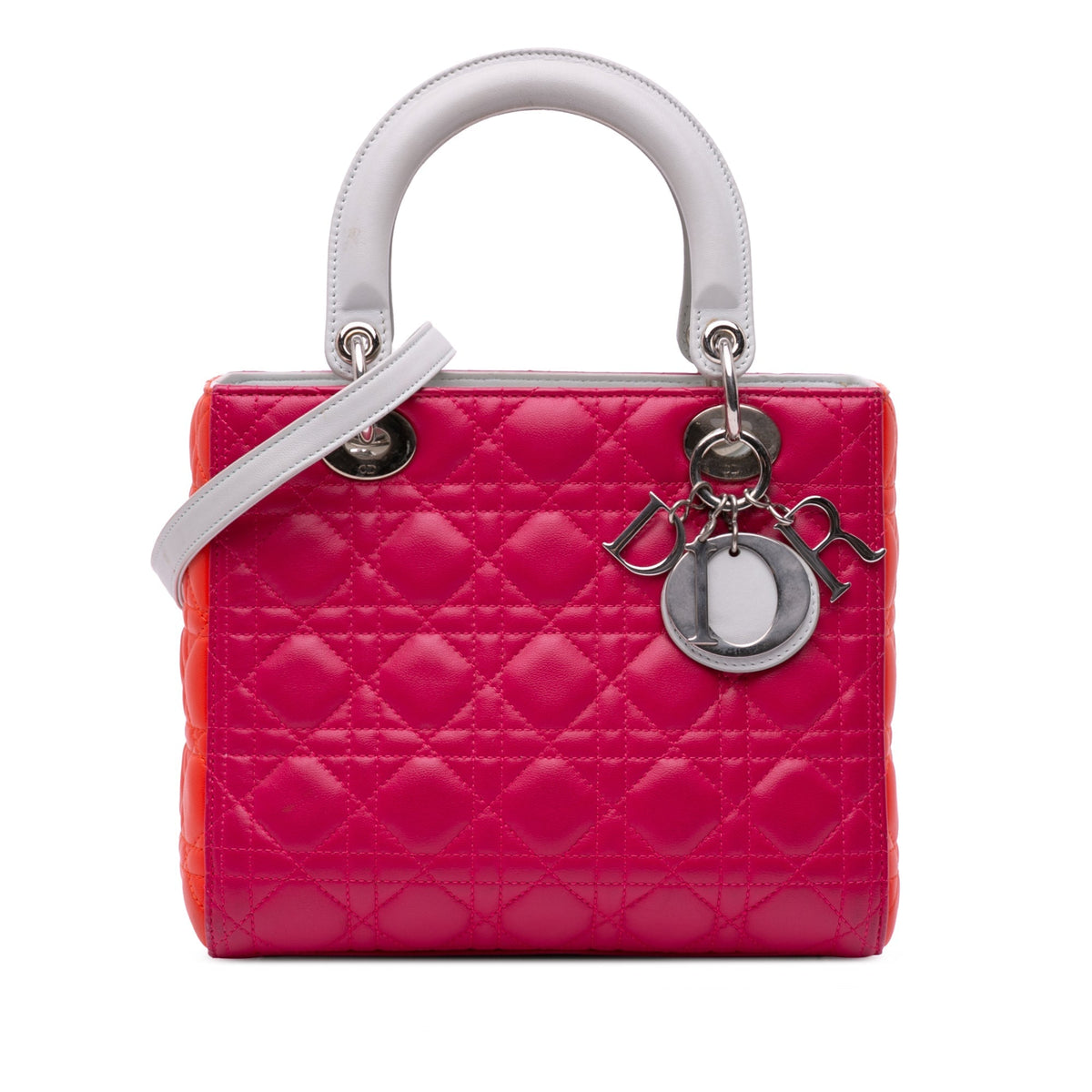 Pink Dior Medium Tricolor Lambskin Cannage Lady Dior Satchel Rovelle Bags