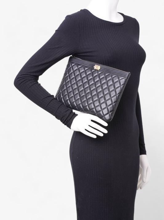 Chanel Medium Boy Pouch Black Lambskin Leather Rovelle Bags