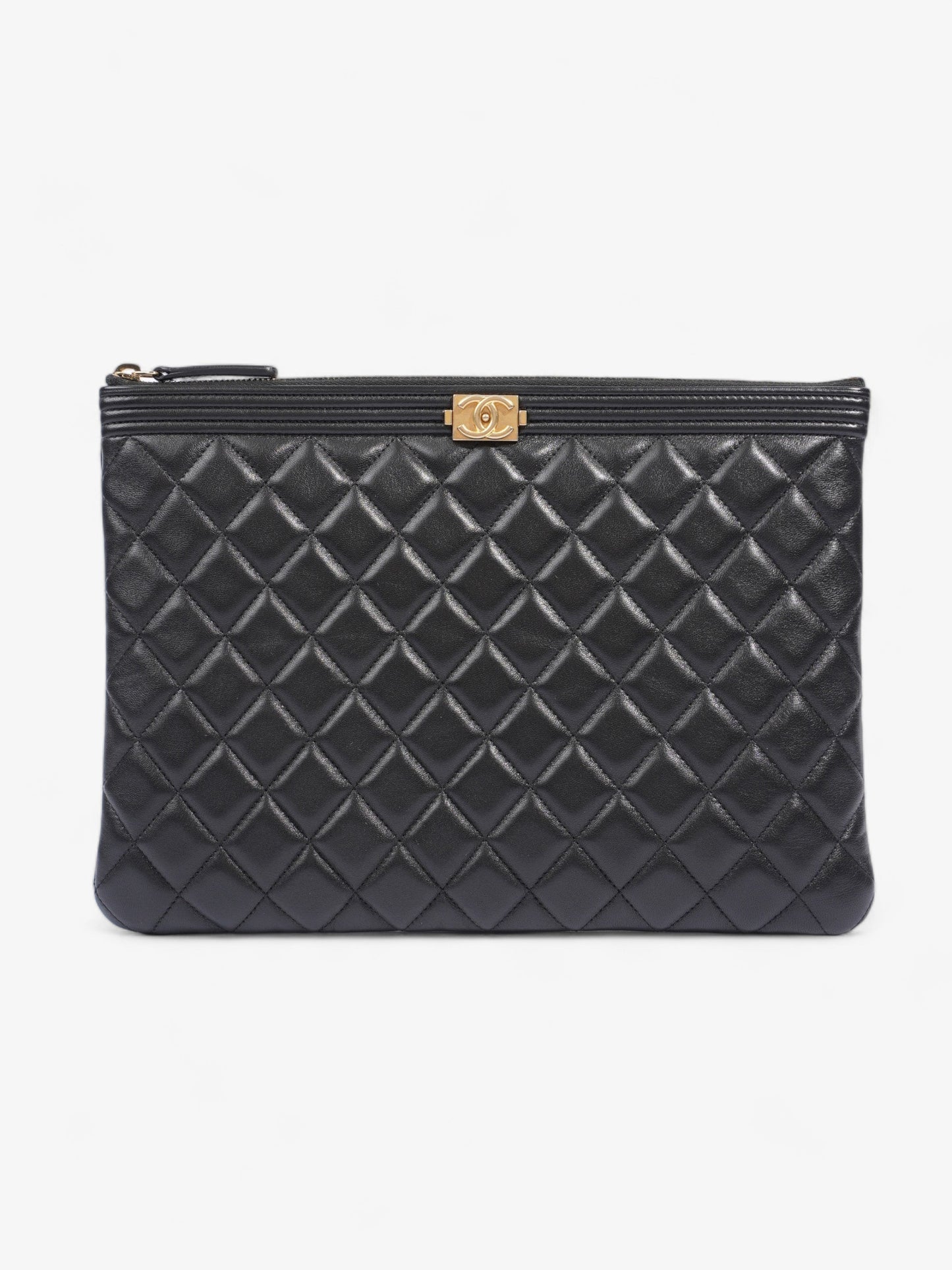 Chanel Medium Boy Pouch Black Lambskin Leather Rovelle Bags