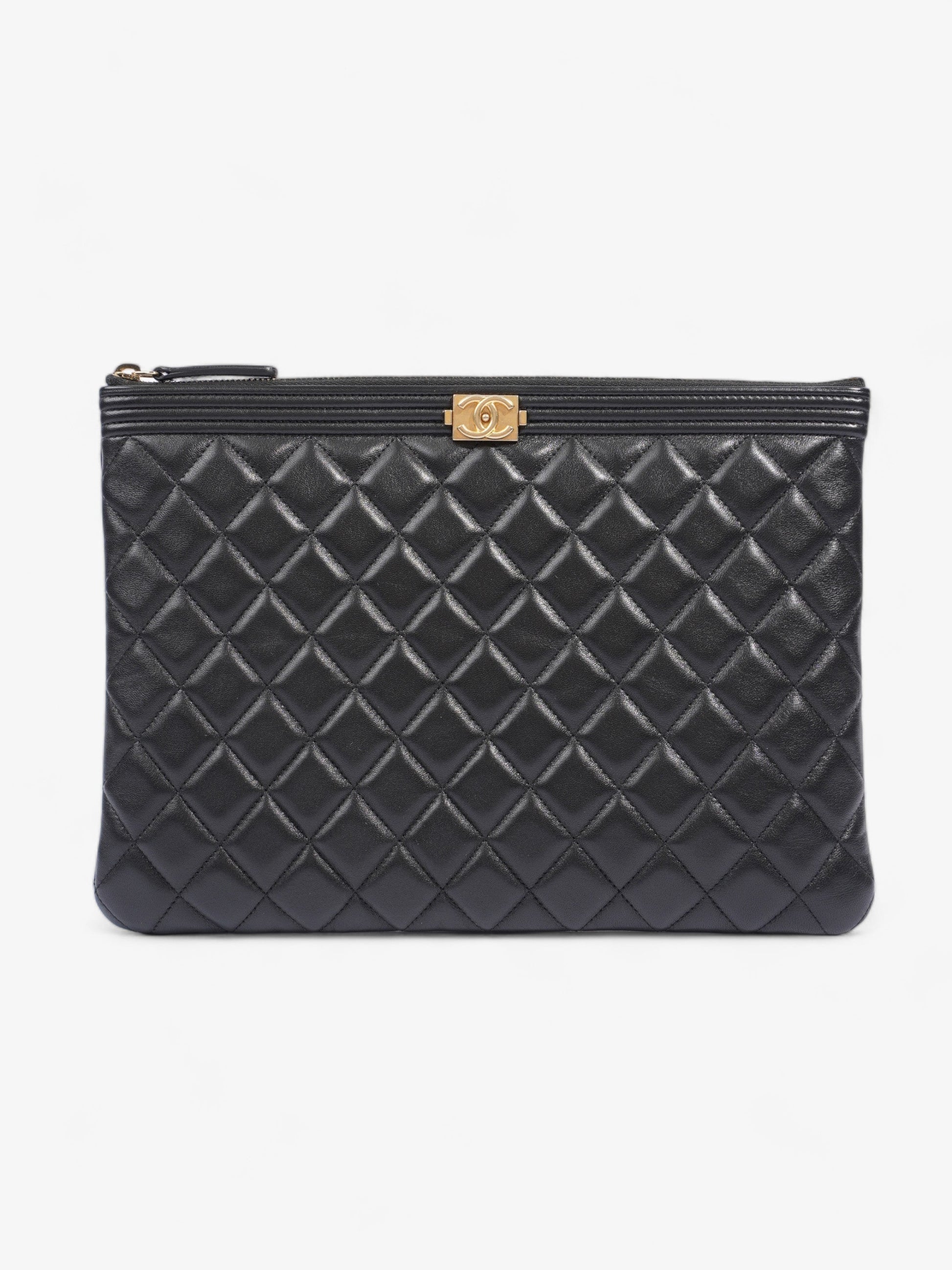 Chanel Medium Boy Pouch Black Lambskin Leather Rovelle Bags
