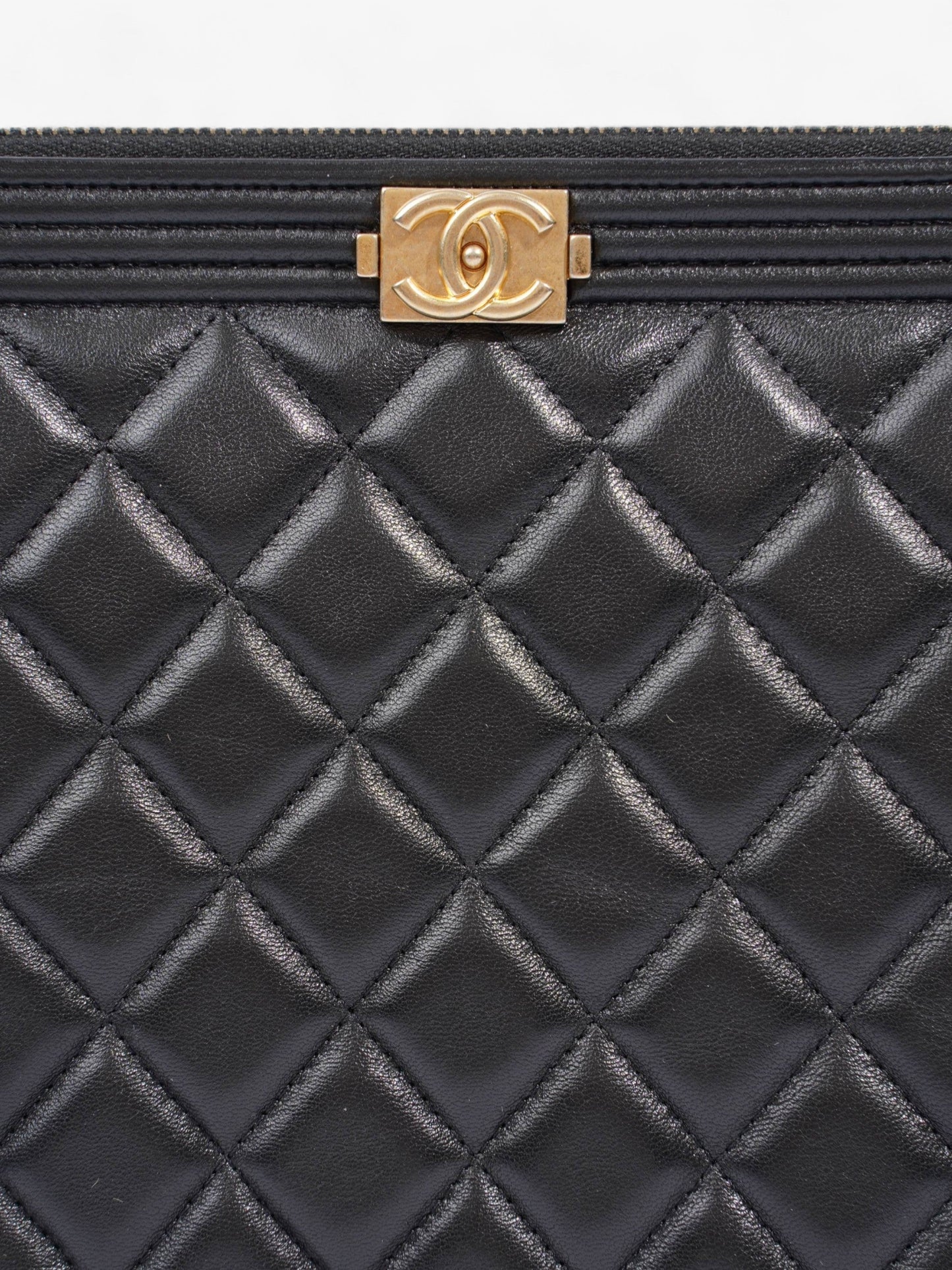 Chanel Medium Boy Pouch Black Lambskin Leather Rovelle Bags